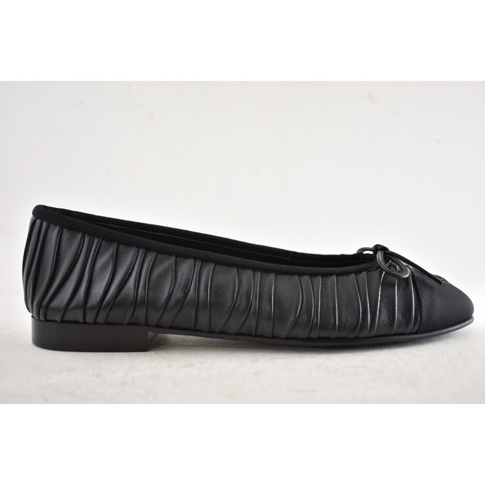 Chanel 26A Black Pleated Lambskin Leather CC Logo Bow Ballet Ballerina Flat 41.5 - Picture 2 of 16